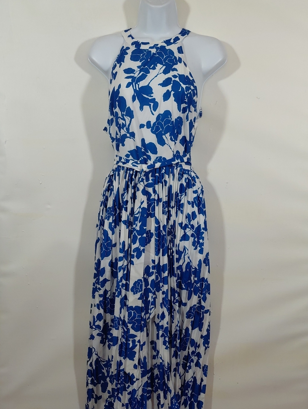 SHEIN White Maxi Dress with Blue Floral Print